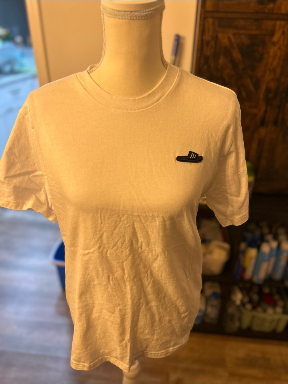 adidas White Short Sleeve Crew Tee with Small Black Logo